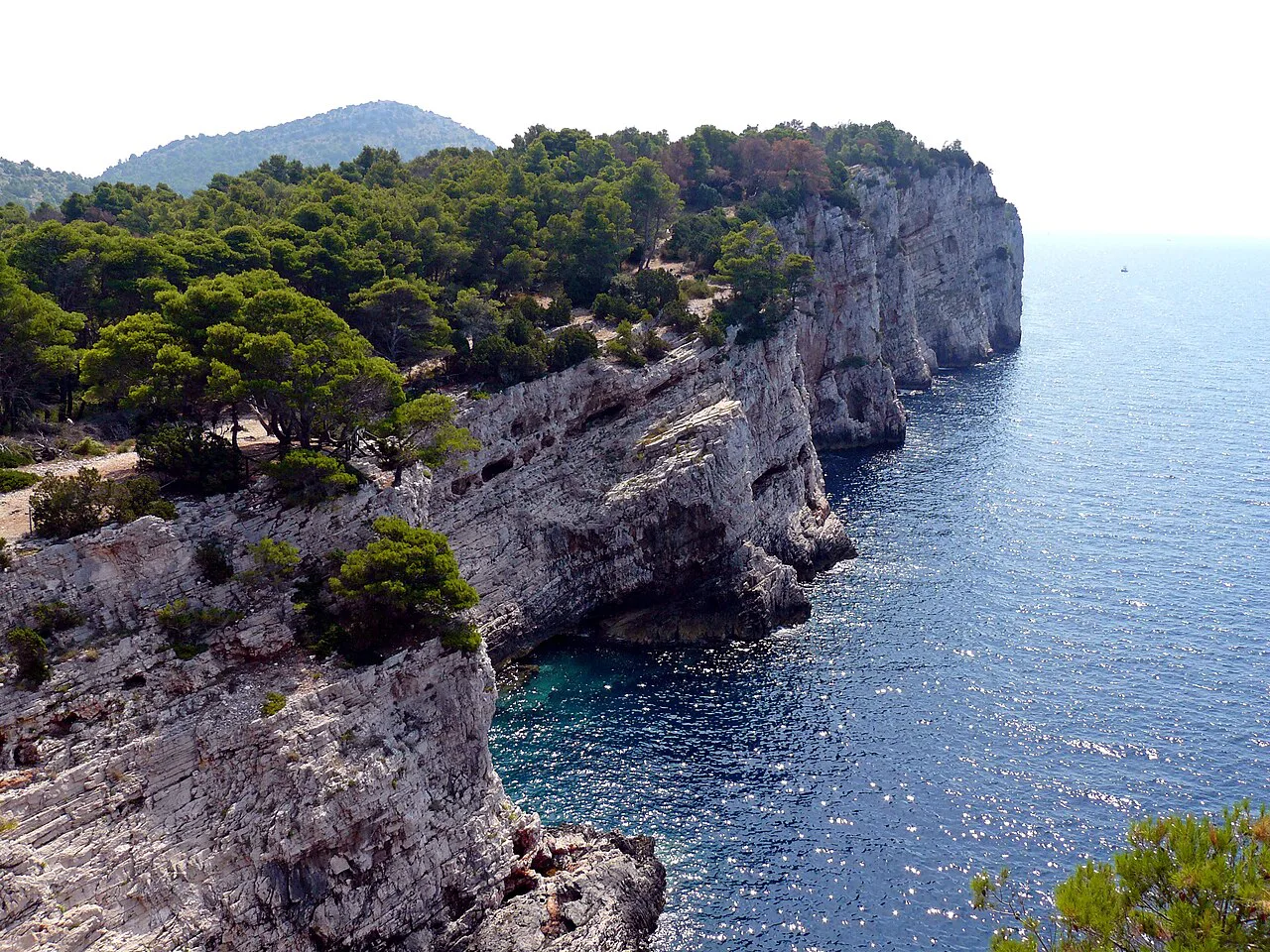 Steep cliffs above the sea in Telašćica Nature Park on Dugi Otok, Zadar