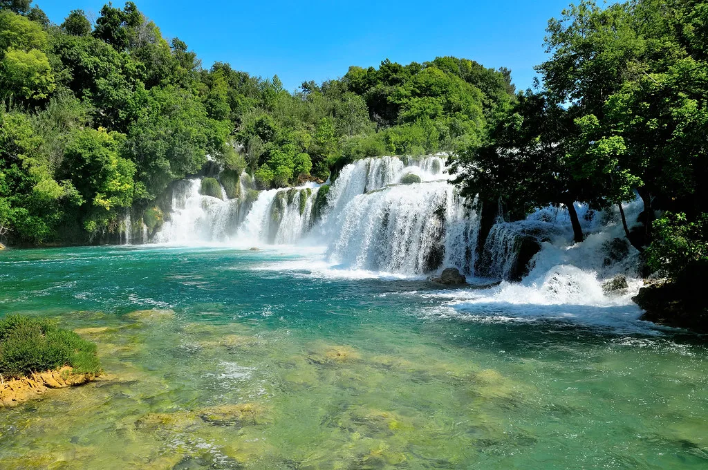 Skradinski buk waterfall in Krka National Park, upriver from Skradin