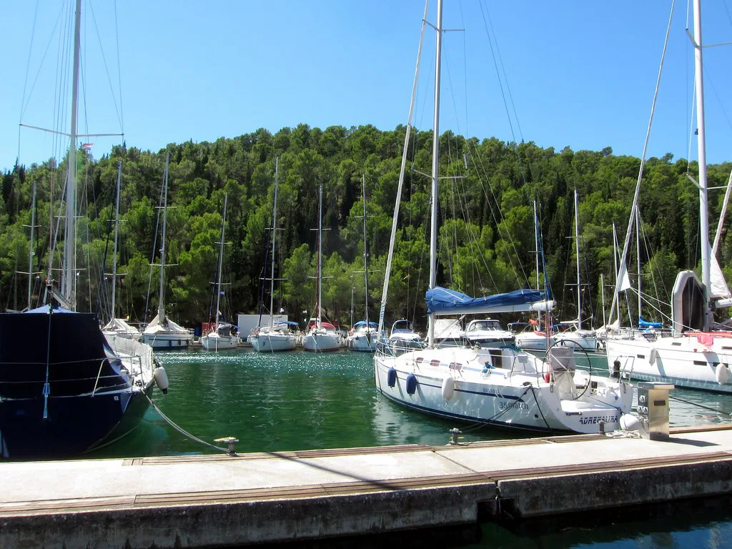 Sailing boats moored at the marina in Skradin, Krka National Park