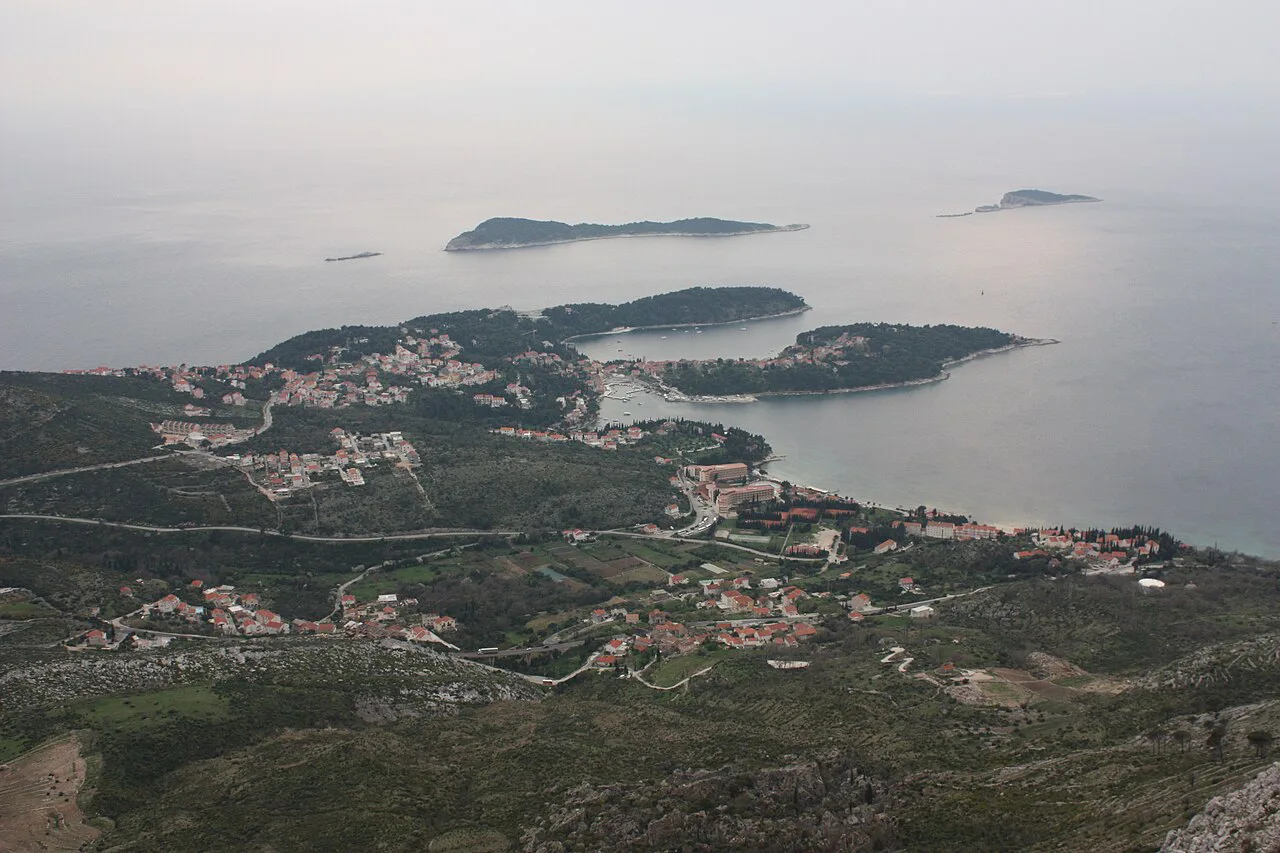 Cavtat and the nearby islets seen from the hillside above the town.