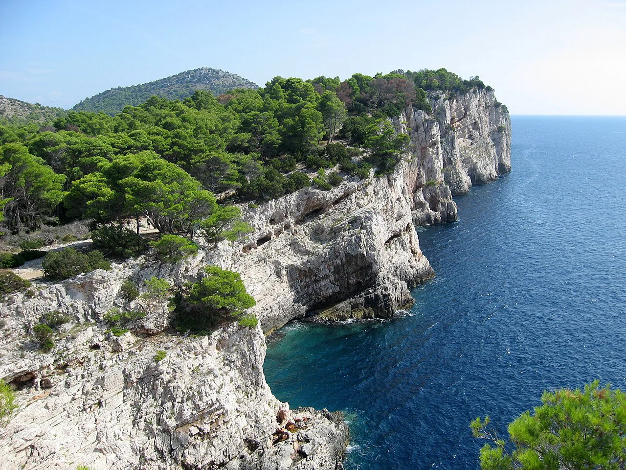 Tall limestone cliffs above the sea in Telašćica Nature Park on Dugi Otok.