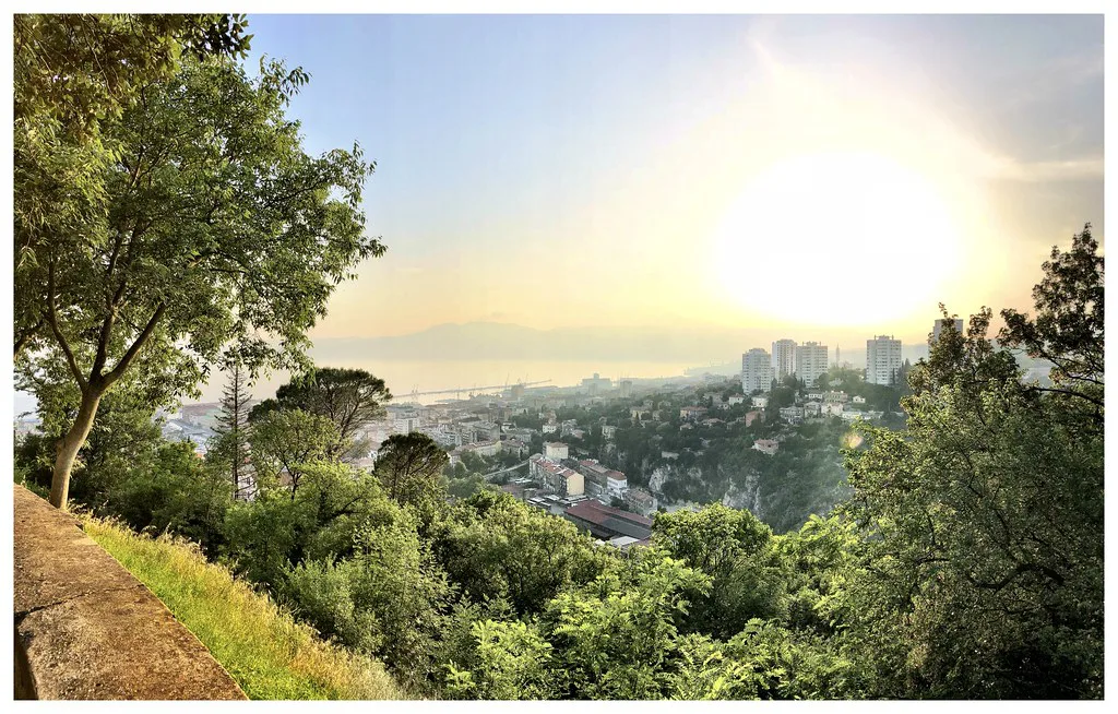 View over Rijeka from the wooded slopes of Trsat hill