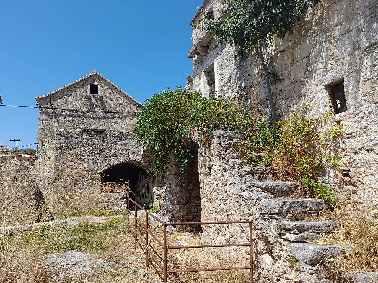Old stone houses and steps in the village of Velo Grablje on Hvar