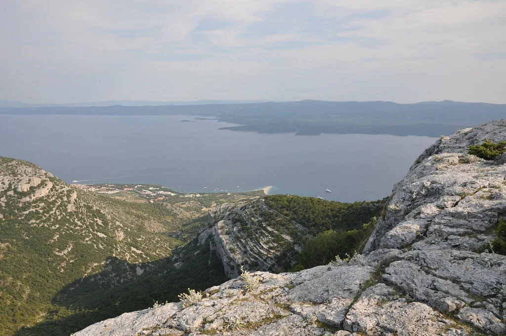Rocky limestone slopes of Vidova Gora above the sea on Brač