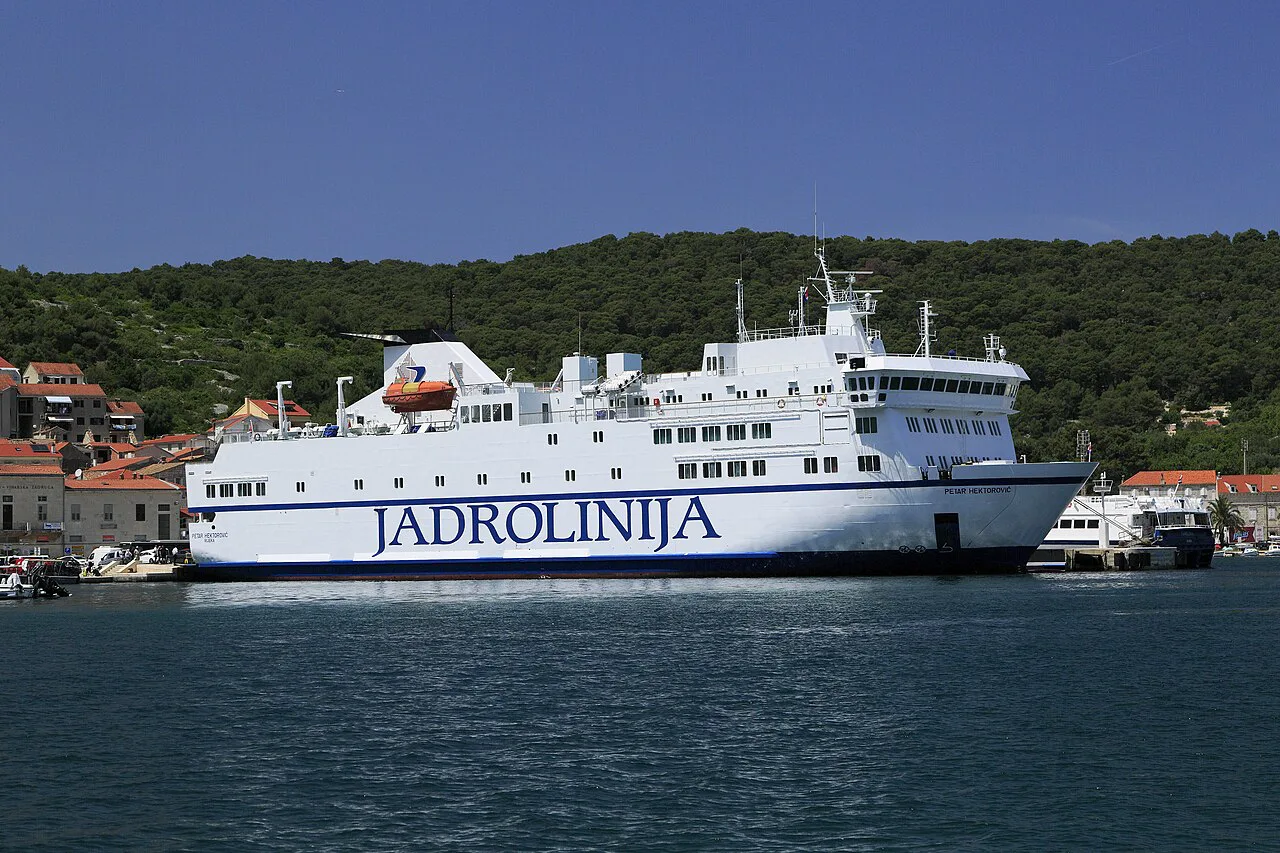 A Jadrolinija car ferry moored in the harbour of Vis town
