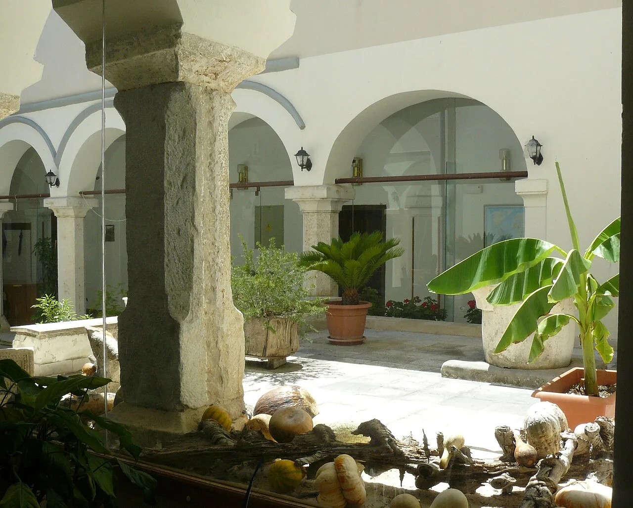 The arcaded inner courtyard of the Franciscan monastery on Visovac island, Krka National Park