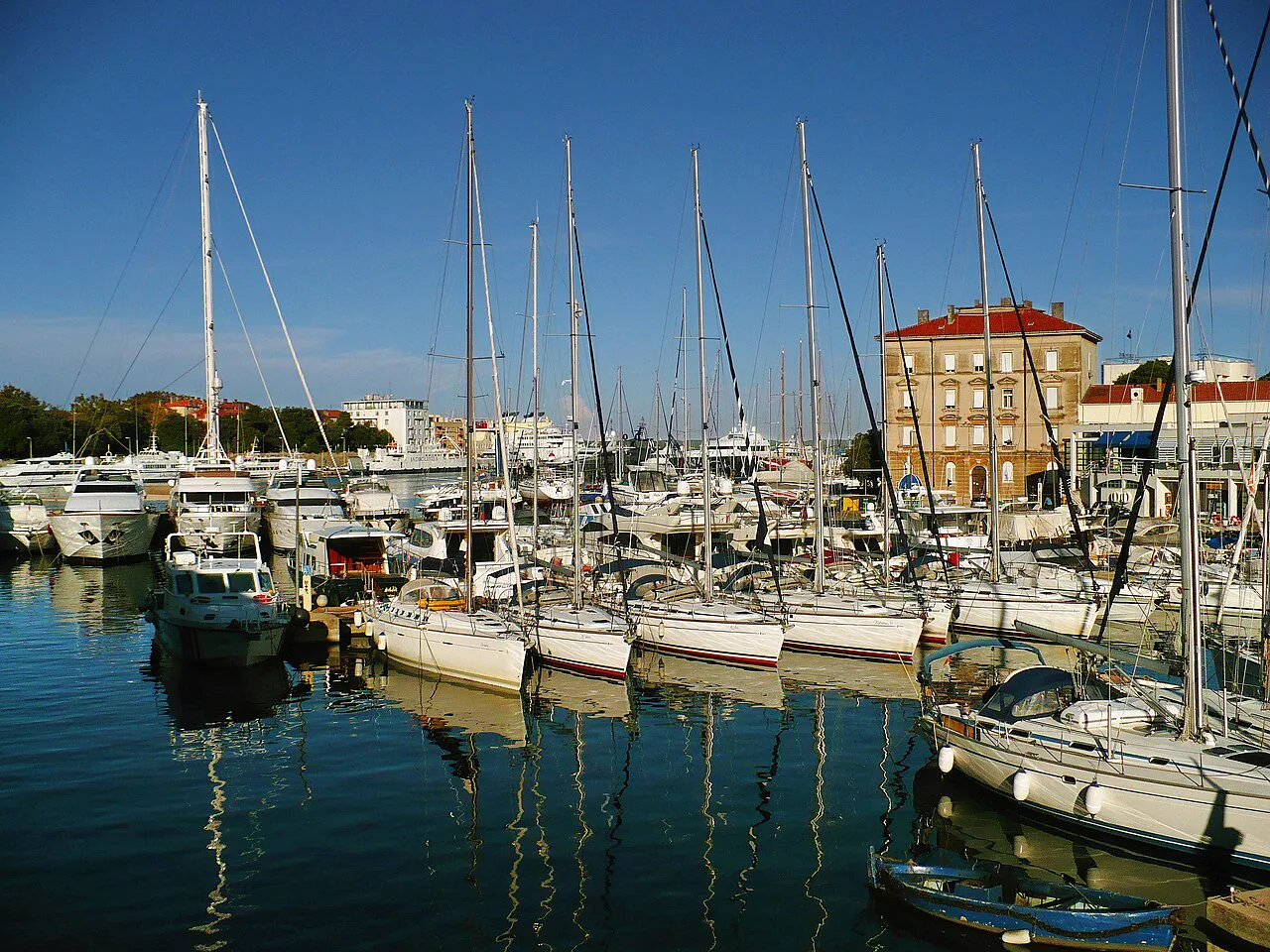 Sailing boats moored in a marina in Zadar