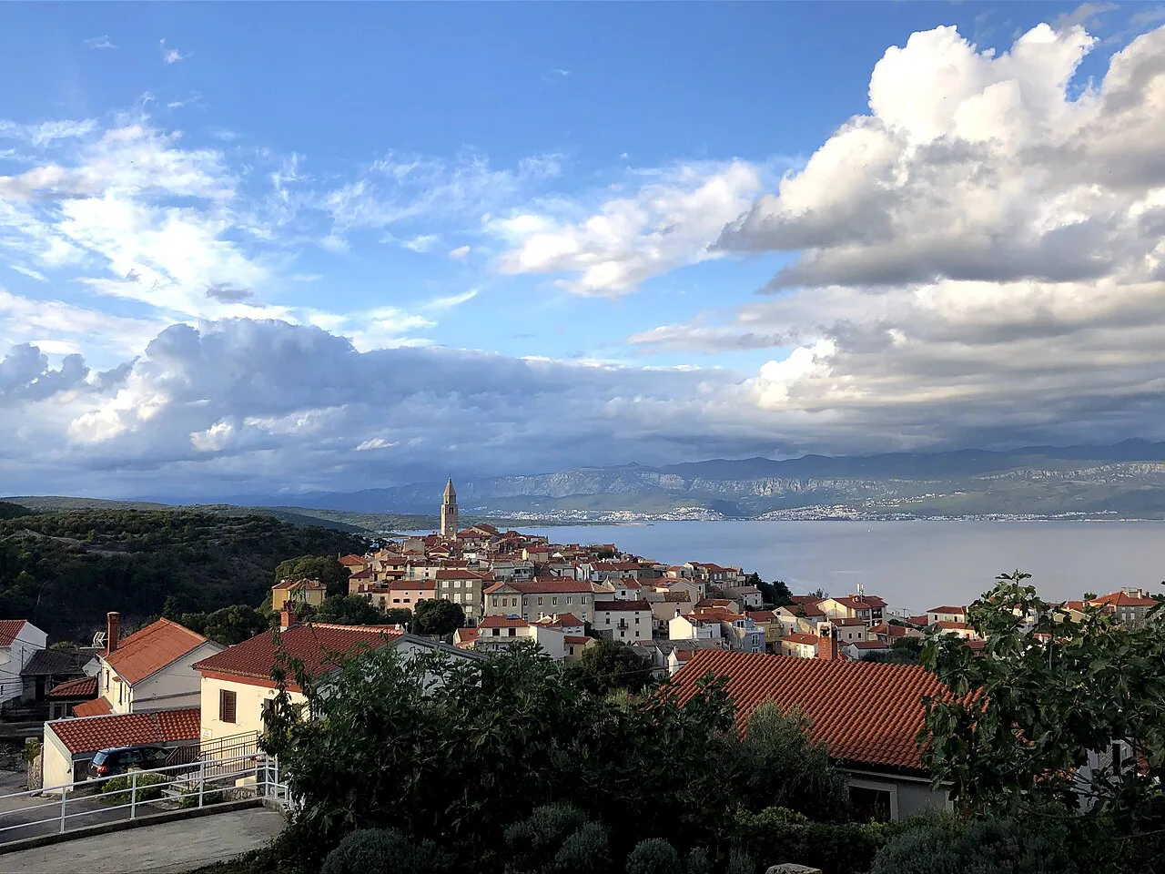 Rooftops of Vrbnik above the sea on the island of Krk, Kvarner