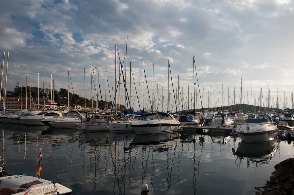 Yachts and motorboats moored in the harbour at Vrsar, Istria