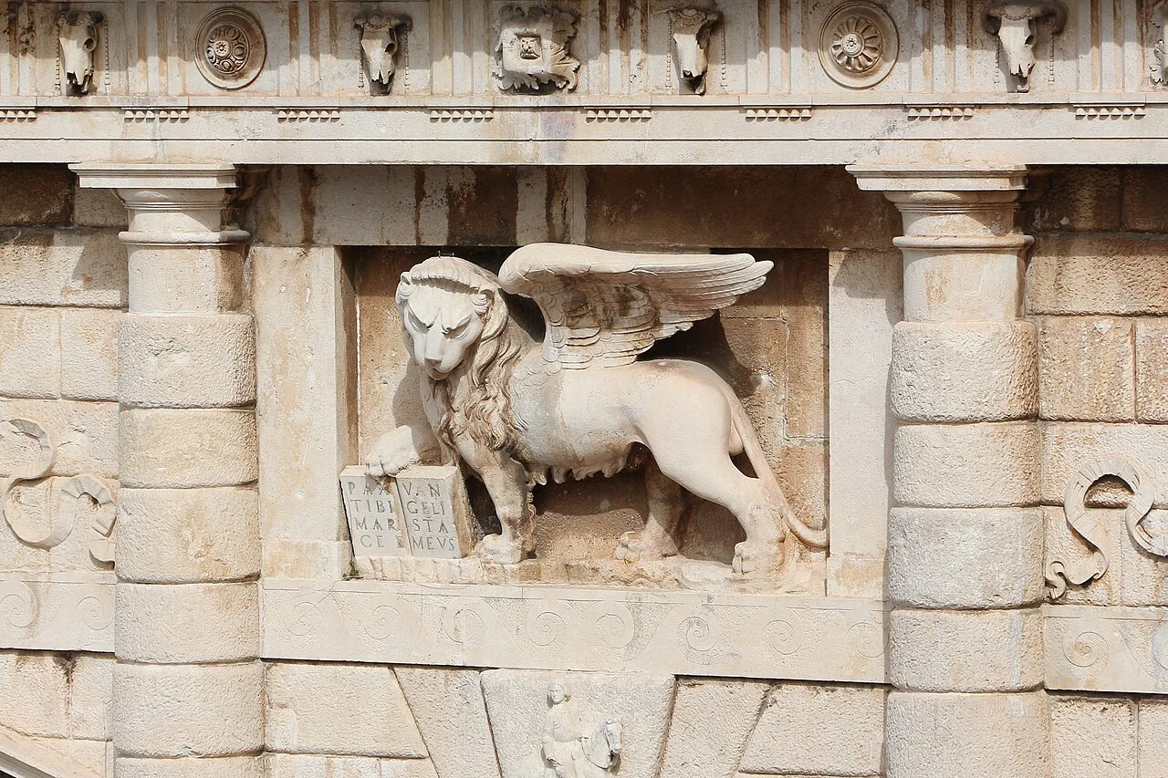 The winged lion of St Mark on the Land Gate in Zadar's city walls.