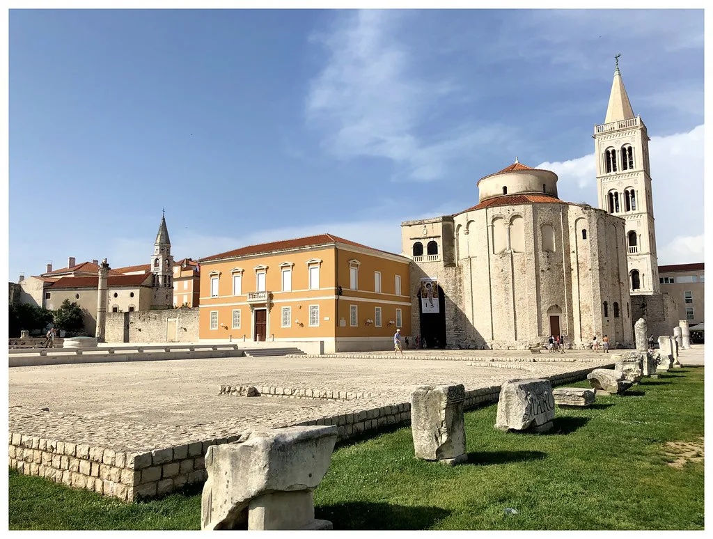 The round church and bell tower on the Roman forum in Zadar