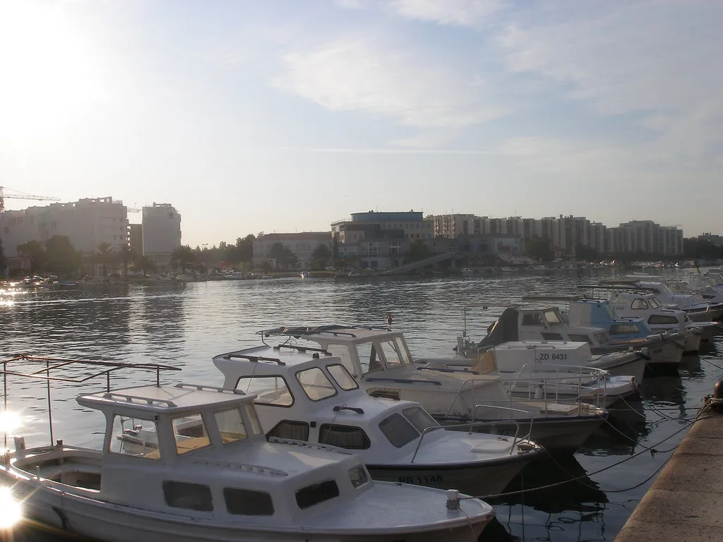 Small motorboats moored in a harbour in Zadar